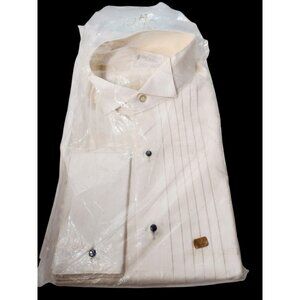Vtg After Six Pleated Tuxedo Shirt 33 French Cuff Button Up Cream Embroidered